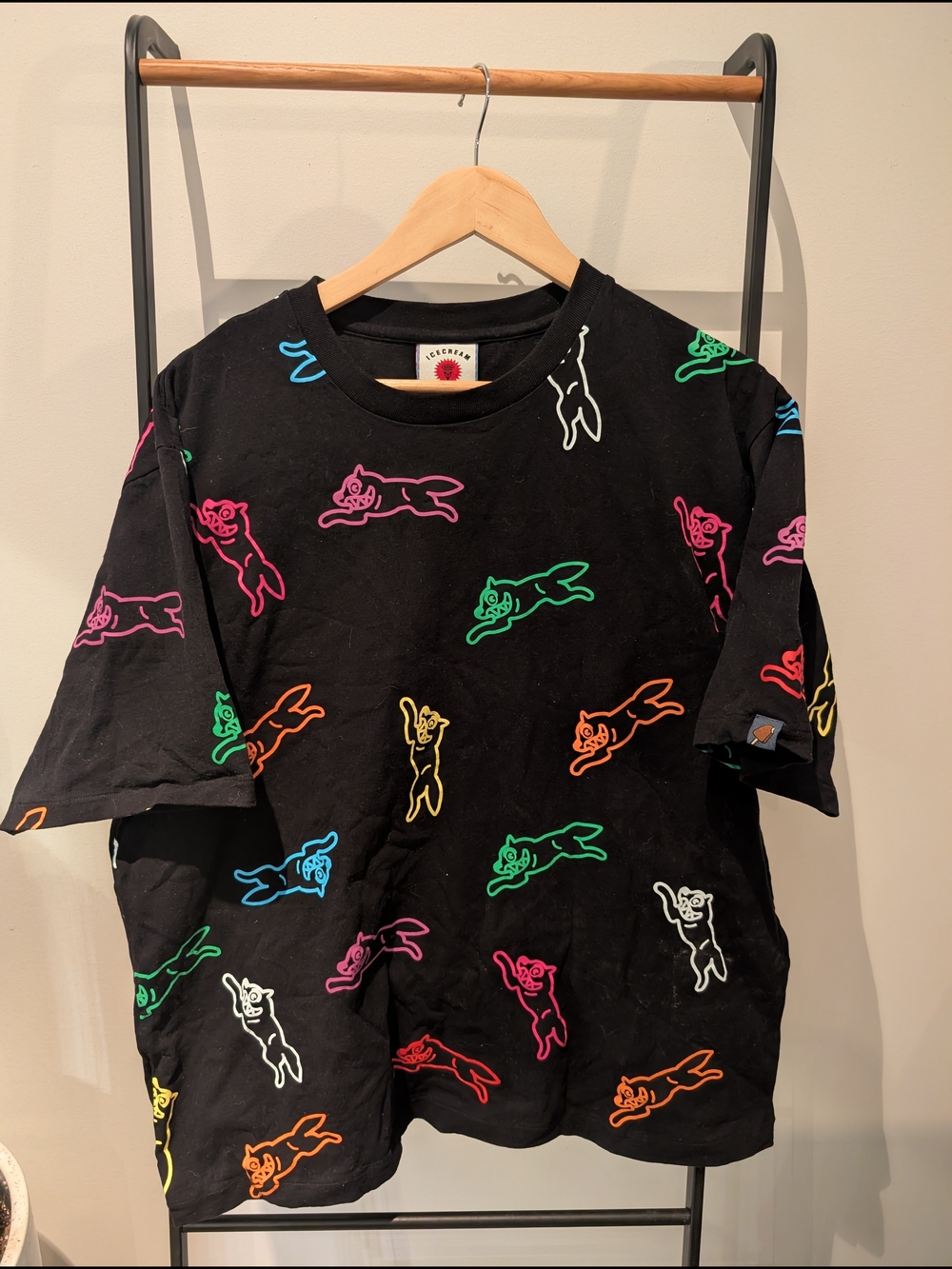 Icecream Black Short-Sleeve Tee with Neon Cat Motif